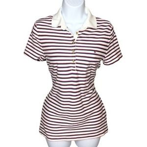 NWT Tommy Hilfiger Striped Button Collared Polo Shirt White Black Pink Red Sz S